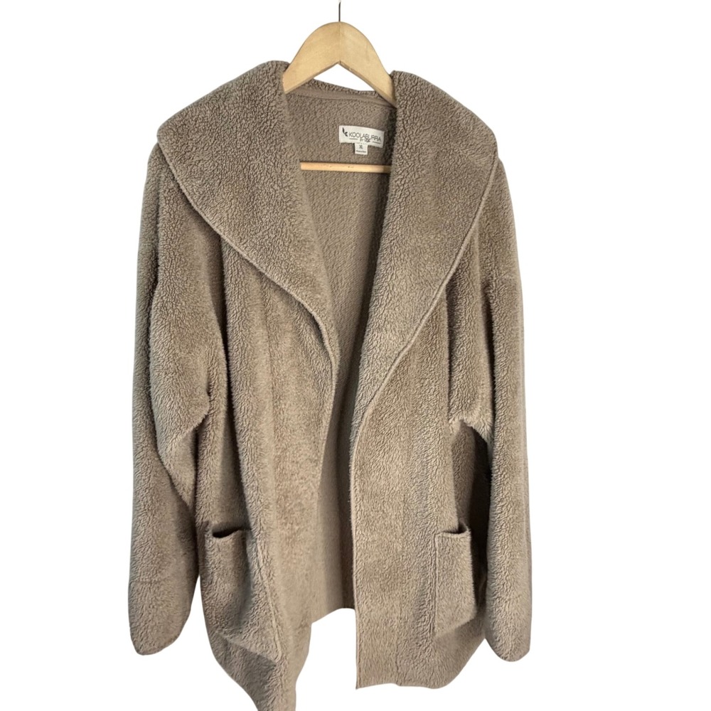 Koolaburra by UGG Sherpa Fleece Open Front Cardigan Taupe XL